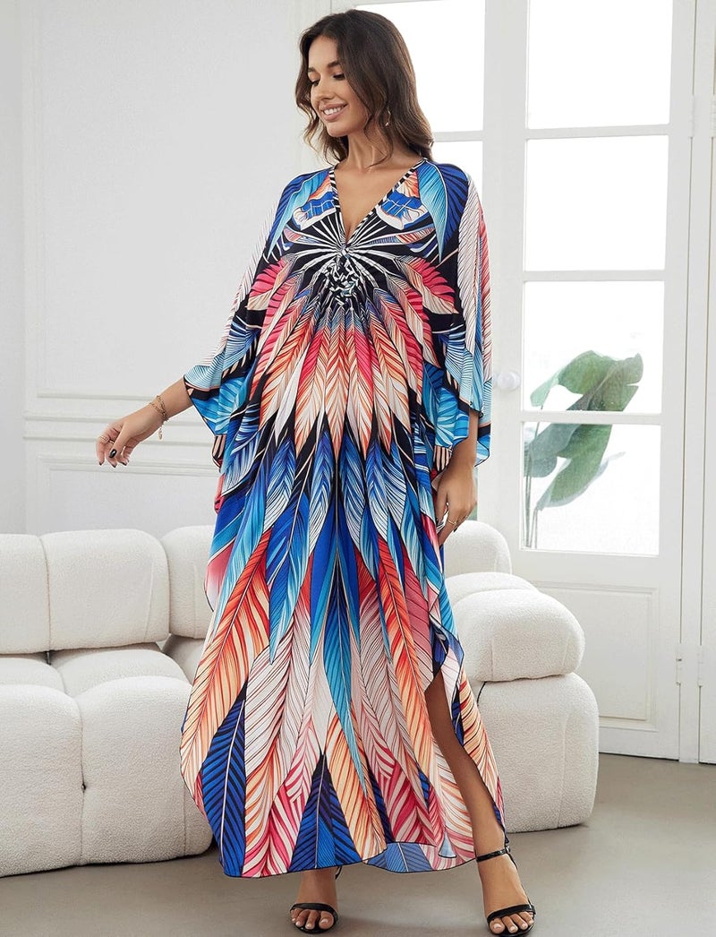 KECVOT Kaftan Dresses for Women Plus Size Batwing Sleeve Caftans Long Bathing Suit Cover Up Maxi Beach Dress Loungewear - Image 1